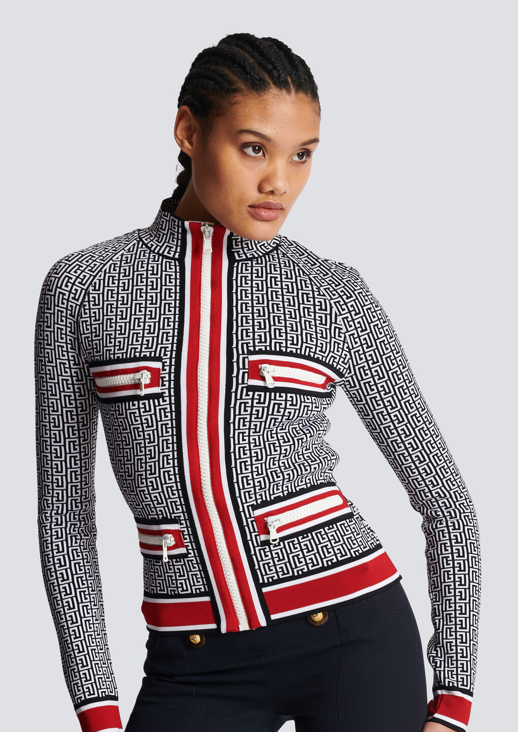 Balmain Monogrammed Knit Jacket In White