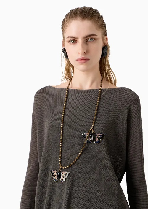 Giorgio Armani Long Sleeves Boat Neck Sweater In Gray