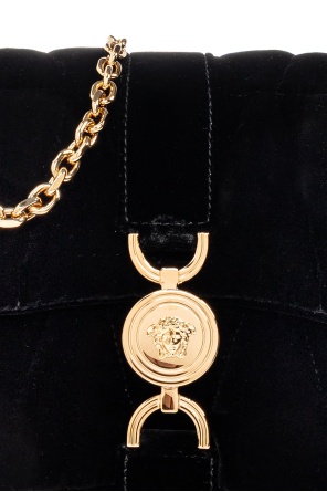 Versace Quilted Chain Tote Bag In Black
