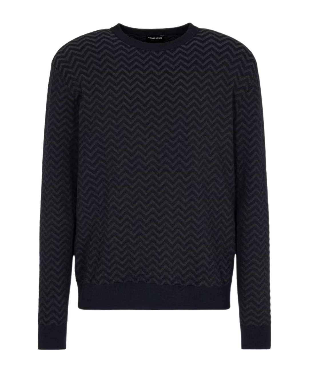 Giorgio Armani Plated Chevron Virgin Wool, Crew-neck Jumper In Blue