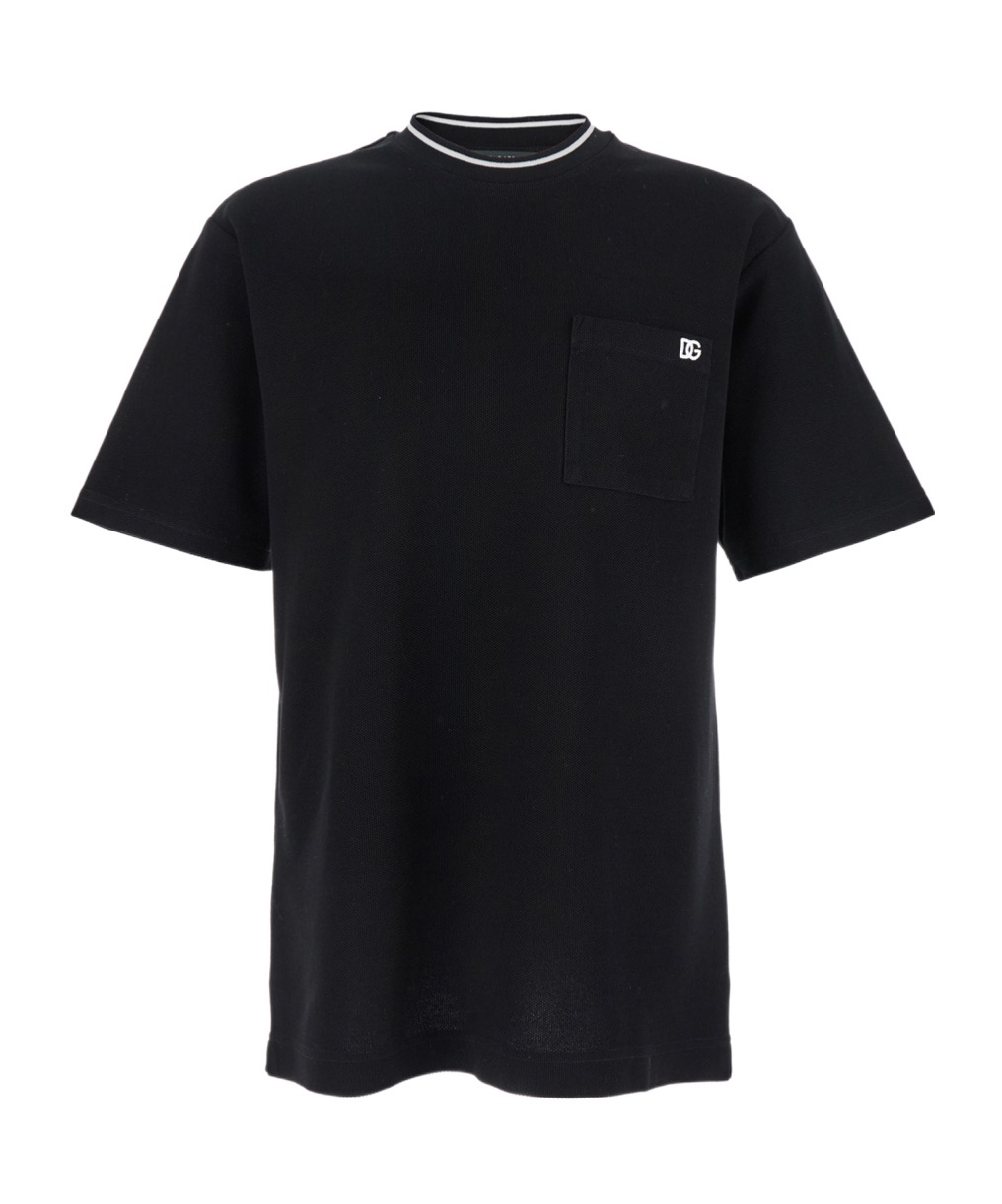 Dolce & Gabbana Black Crewneck T-shirt With Logo Embroidery On The Front