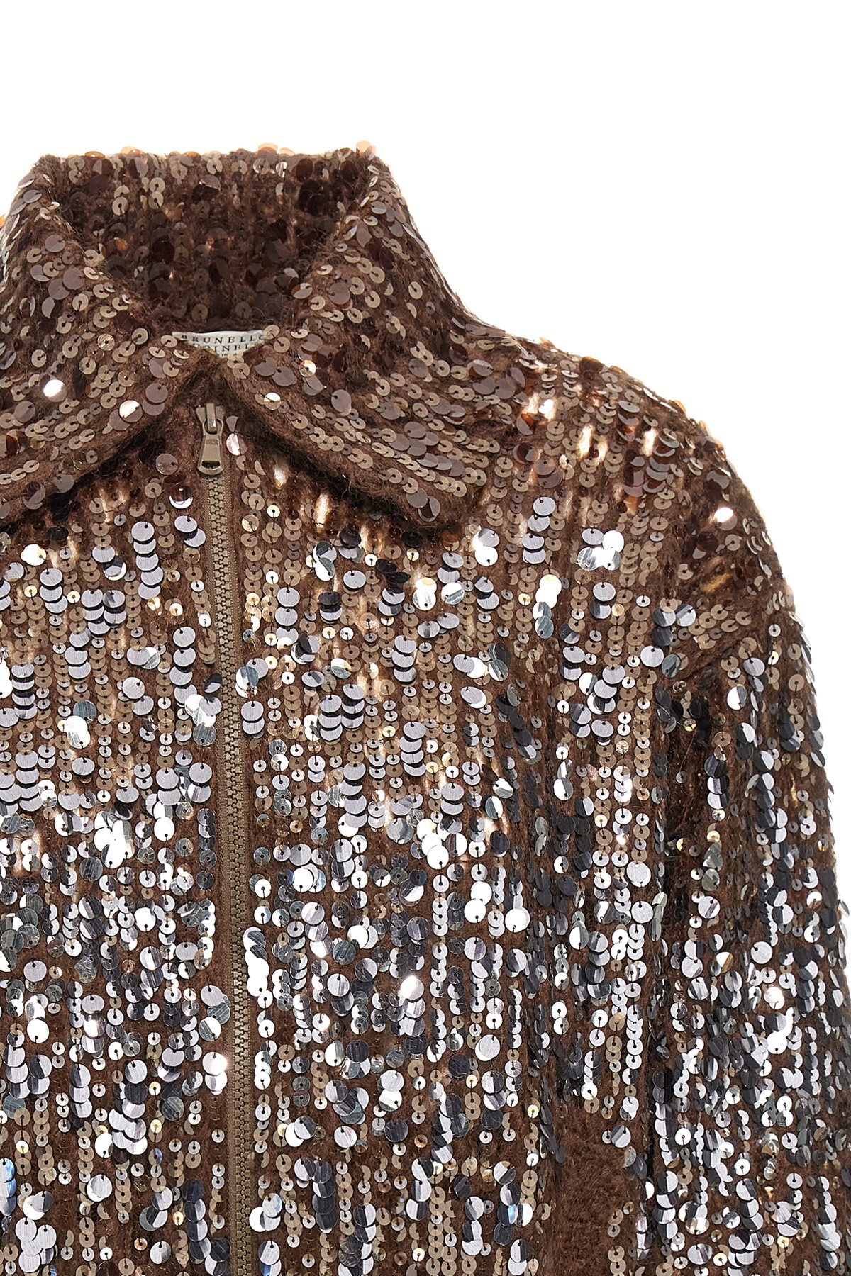 Brunello Cucinelli Sparkling Ombre Embroidery Cardigan In Brown