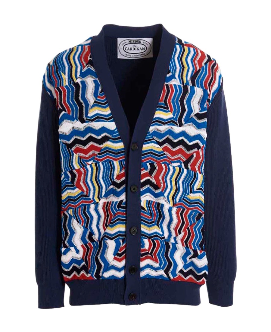 Missoni Ribbed And Crochet-knit Cotton-blend Cardigan In Navy