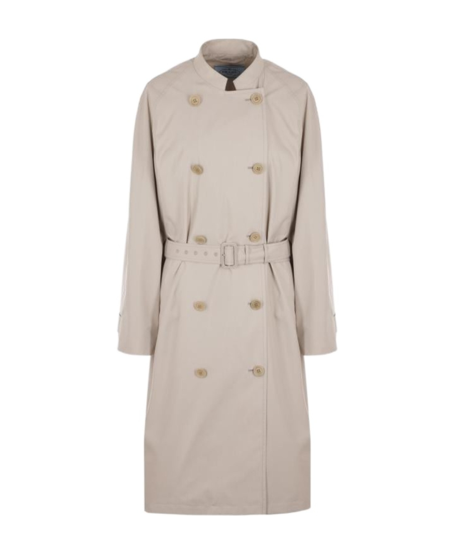 Prada Double-breasted Belted Trench Coat In Nude