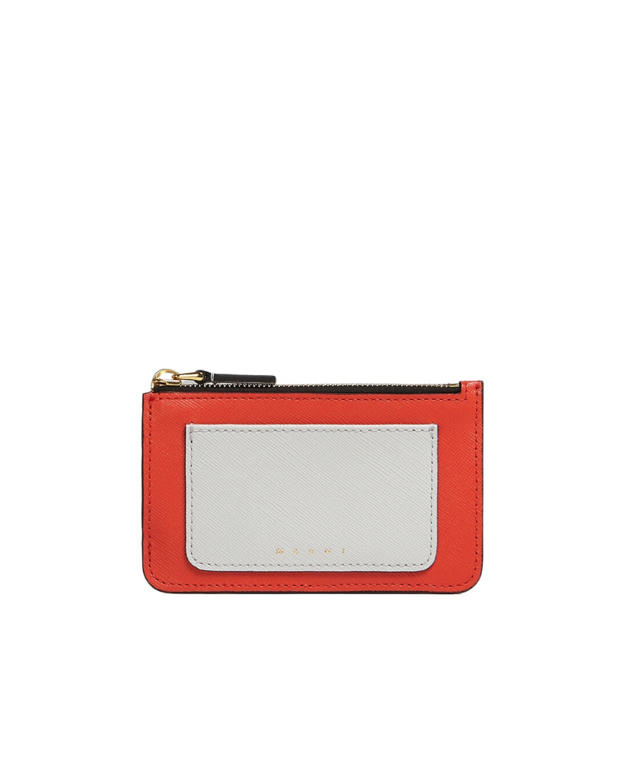 MARNI ORANGE WHITE AND BEIGE SAFFIANO LEATHER CARD CASE