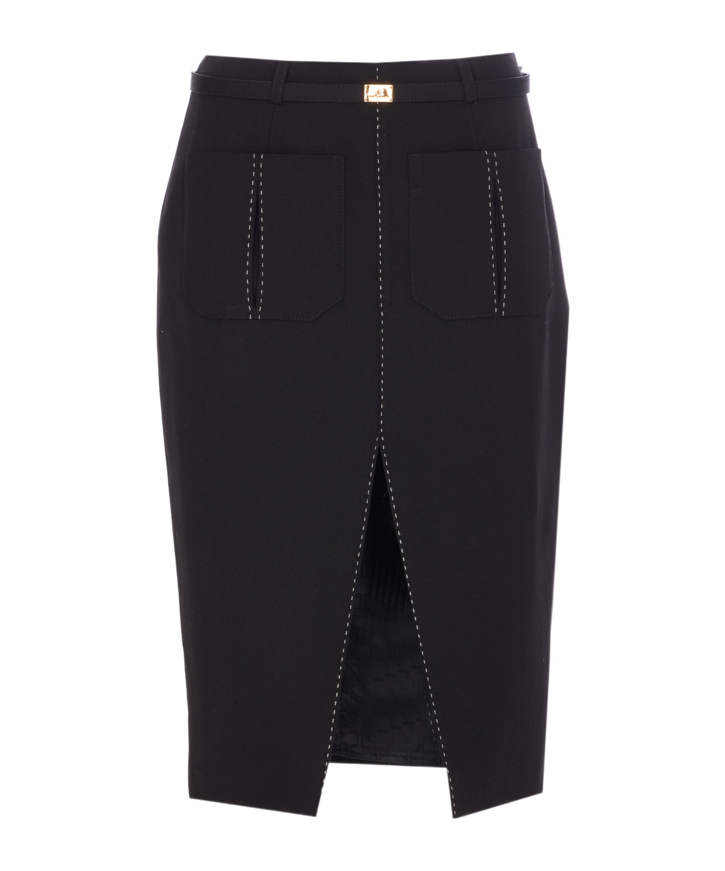 Elisabetta Franchi Belted Skirt With Front Split And Pockets In Black