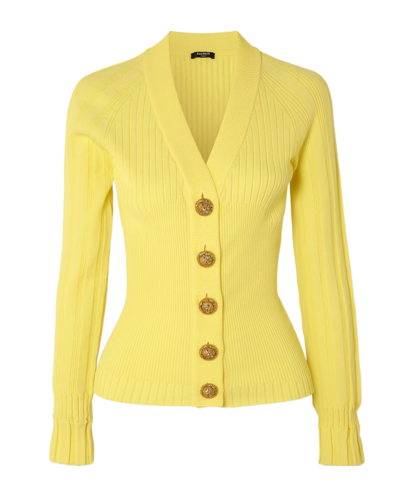 Balmain Button-down V-neck Lightweight Knit Cardigan In Yellow