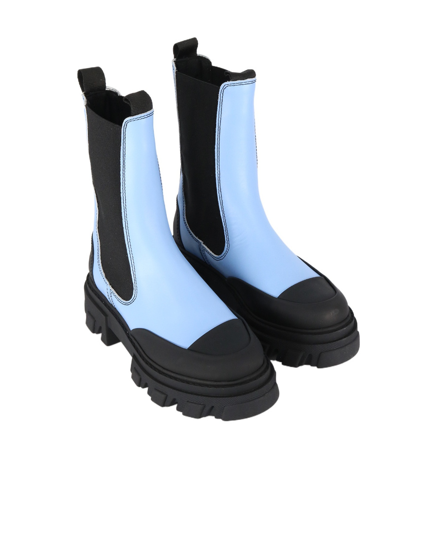 Ganni Calf Leather Mid Chelsea Boot In Black