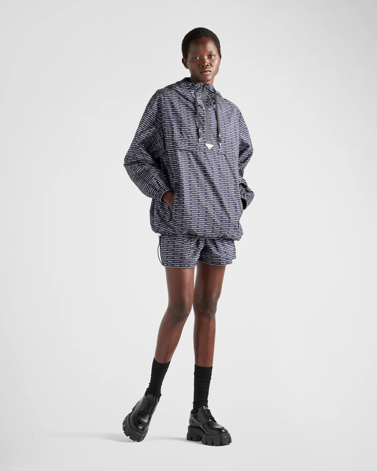 Prada Logo-print Nylon Blouson Jacket In Black