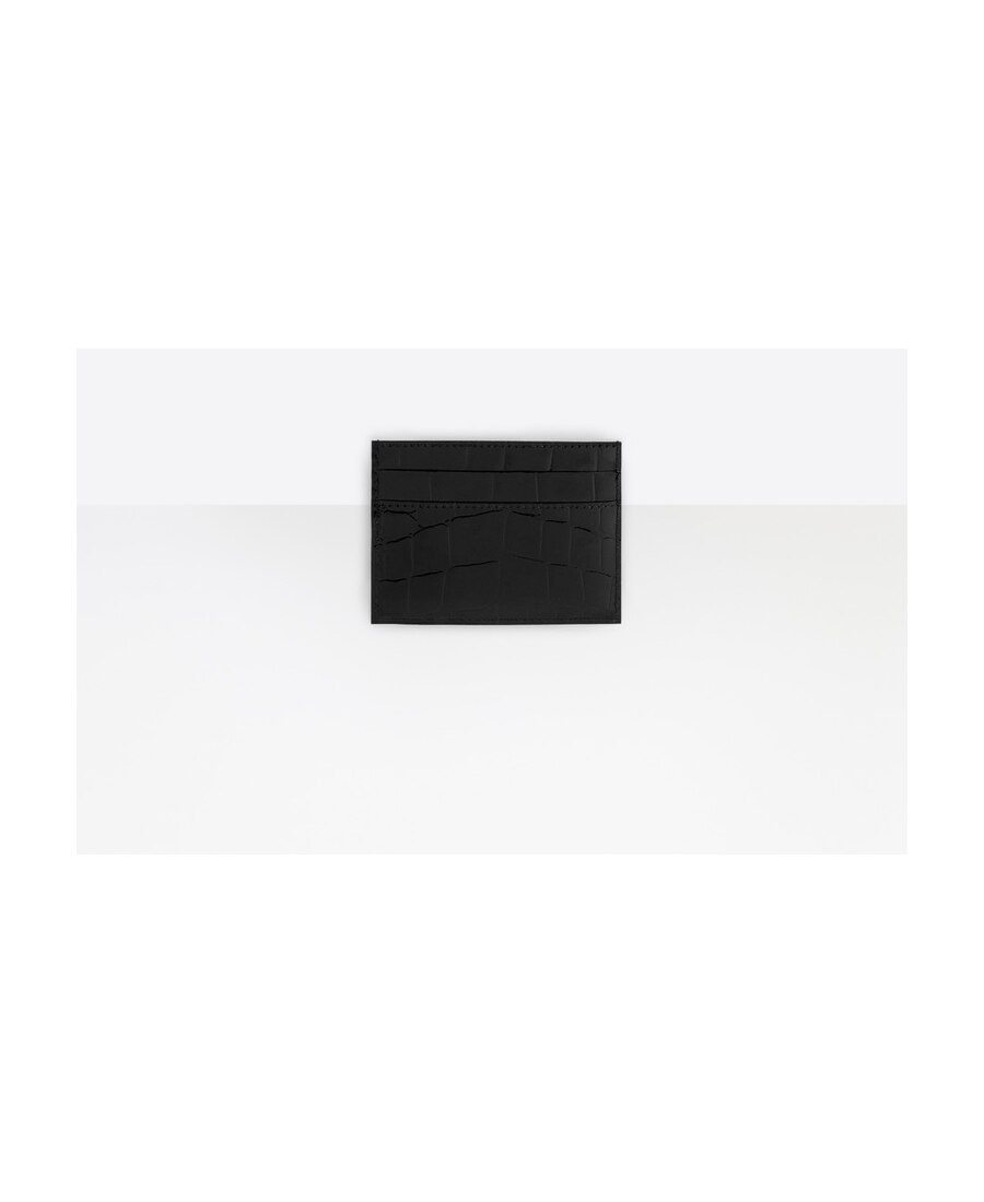 Balenciaga Neo Classic Crocodile-effect Leather Cardholder In Black