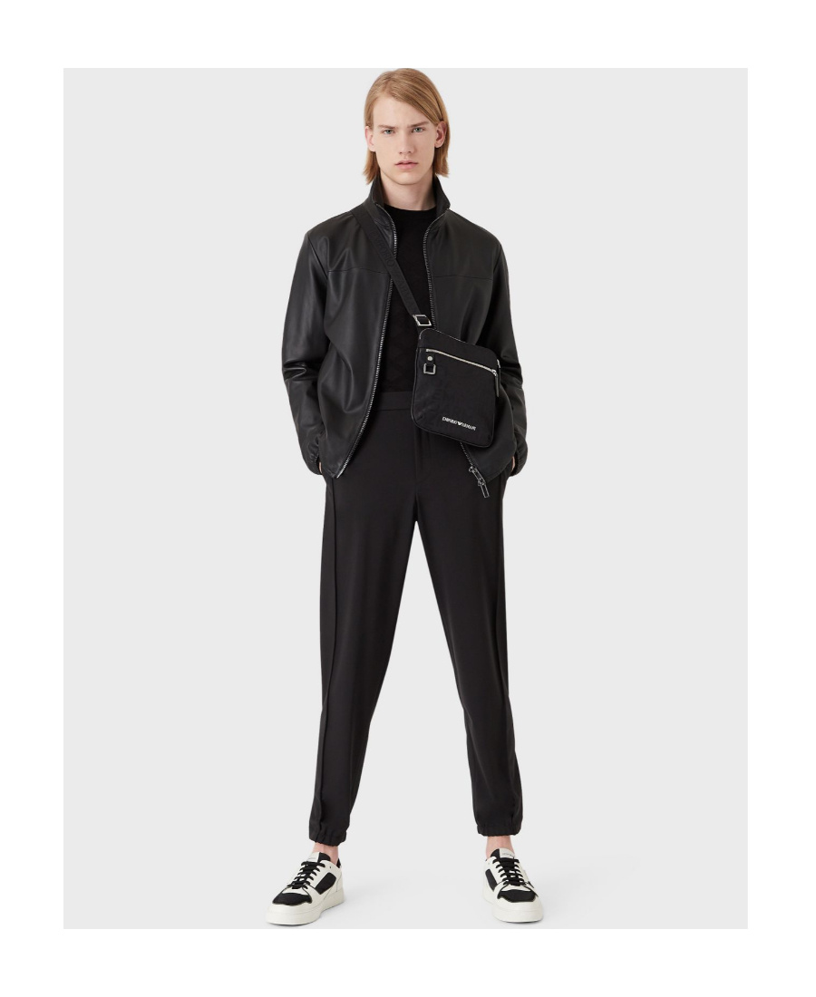 Emporio Armani Zip-up Long Sleeved Leather Jacket In Black