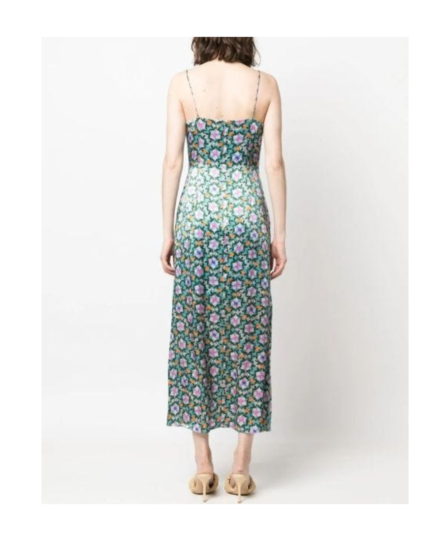 Shop Saloni Floral-print Silk Midi Dress In Green