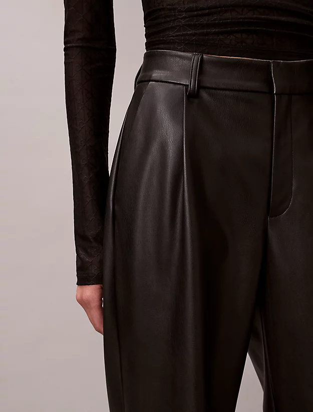 Calvin Klein Faux Leather Pleated Trousers In Black