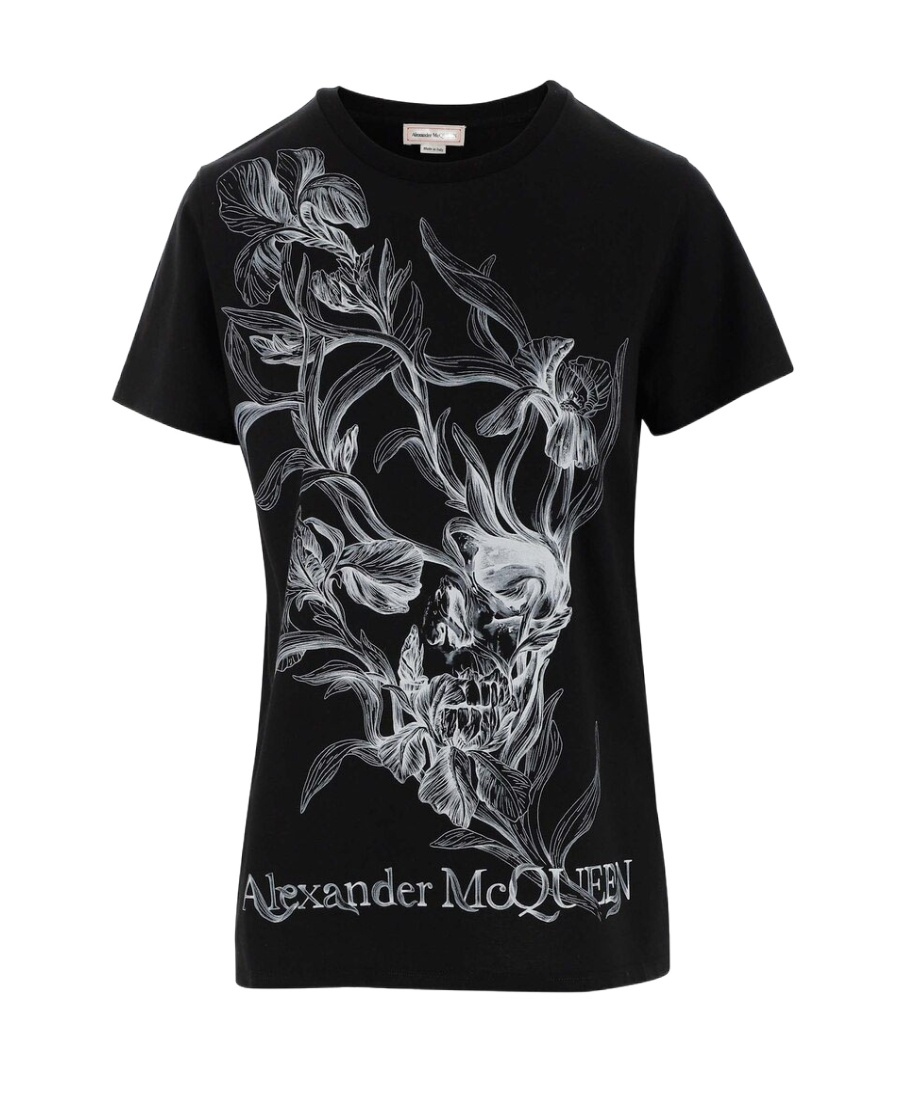 Alexander Mcqueen Floral-print T-shirt In Black