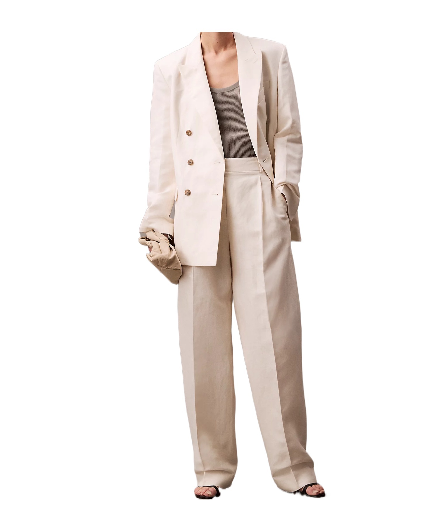 CALVIN KLEIN LINEN BLEND DOUBLE BREASTED BLAZER