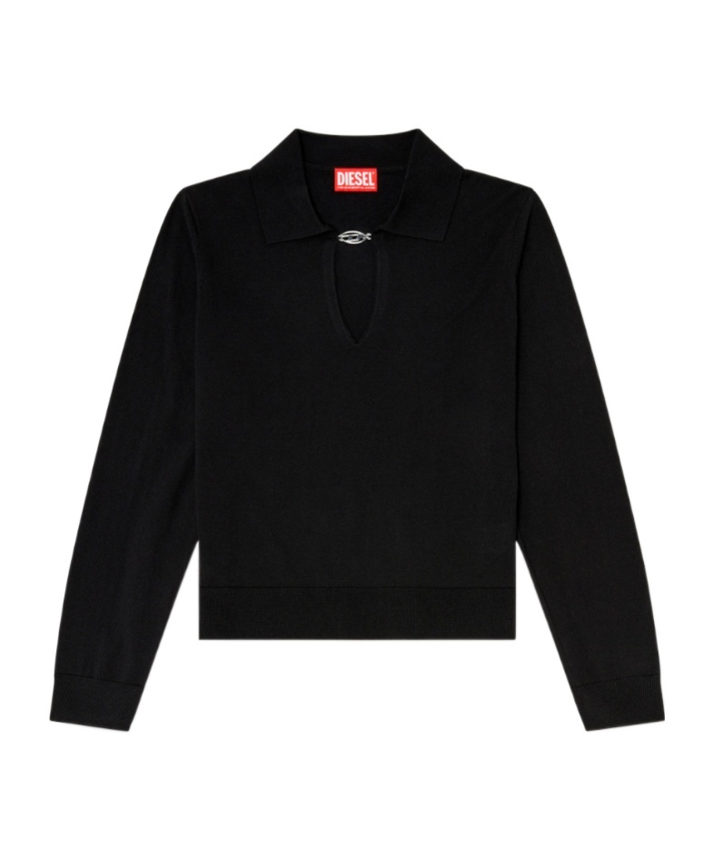 Diesel Oval D Keyhole Long-sleeve Sweater In Black