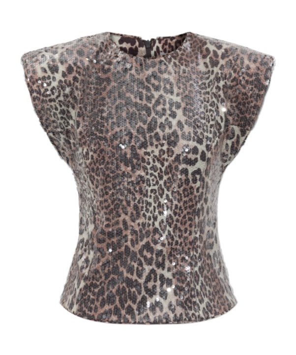 Ganni Leopard-print Blouse In Gray