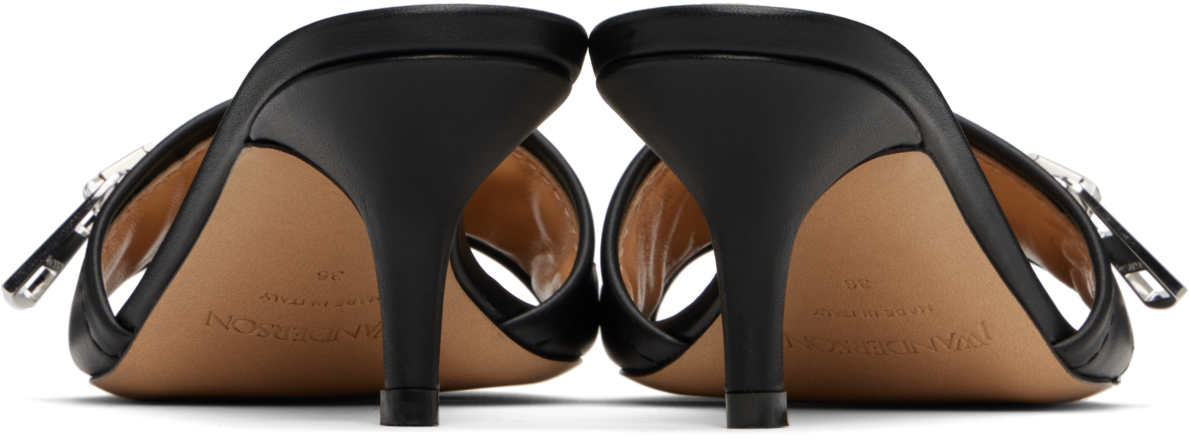 Jw Anderson Black Leather Biker Heeled Sandals In Black