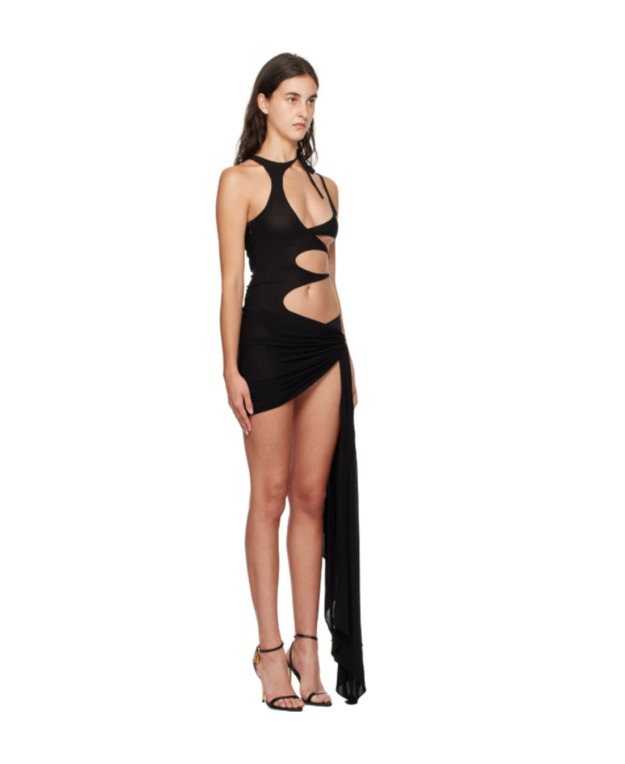 Mugler Draped Cut Out Dress Female Black In Black