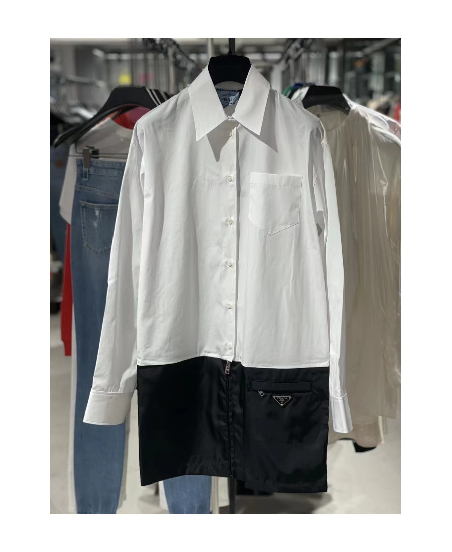 Prada Two-tone Panelled Shirtdress In White