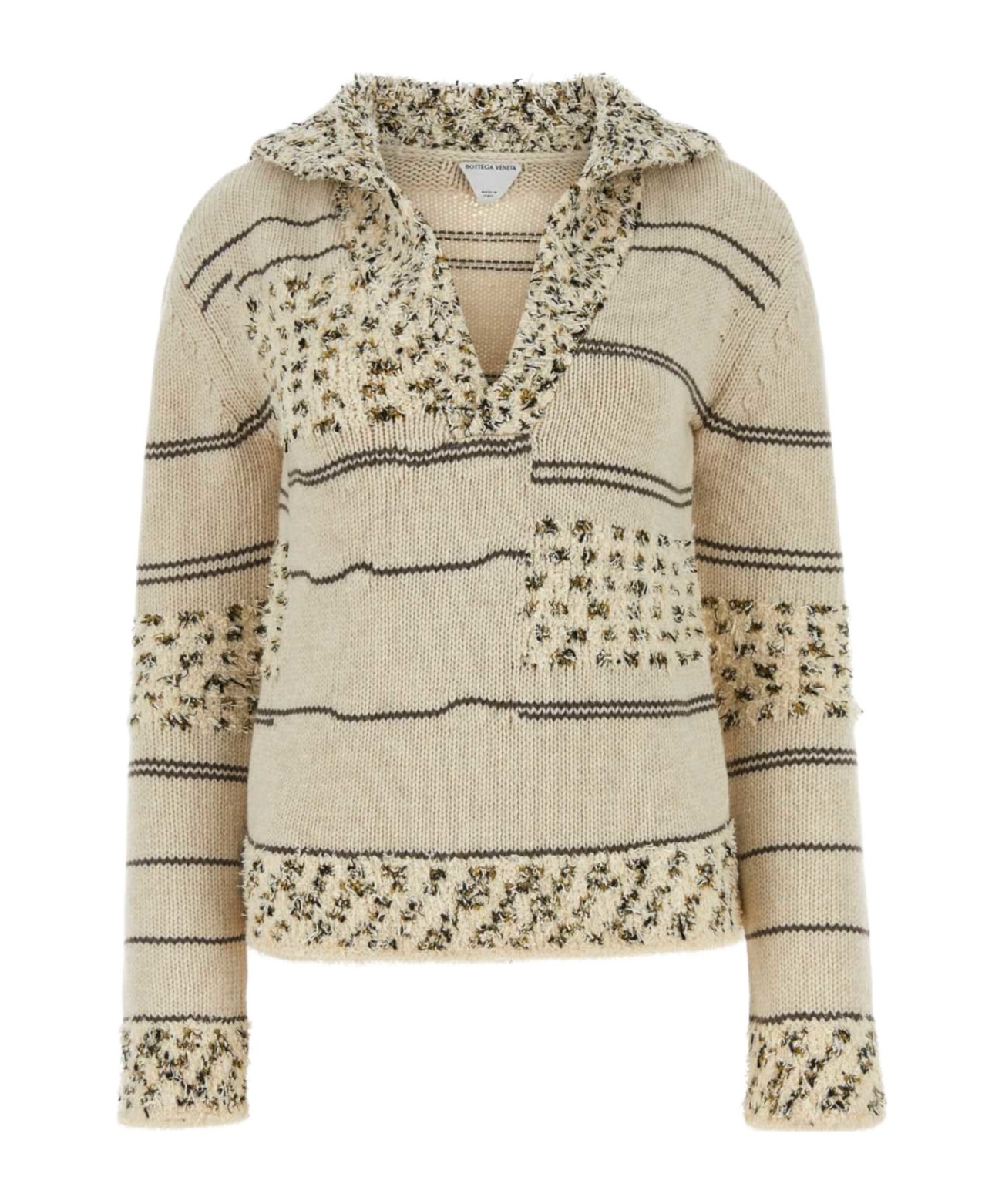 Shop Bottega Veneta Striped V-neck Jumper In Nude