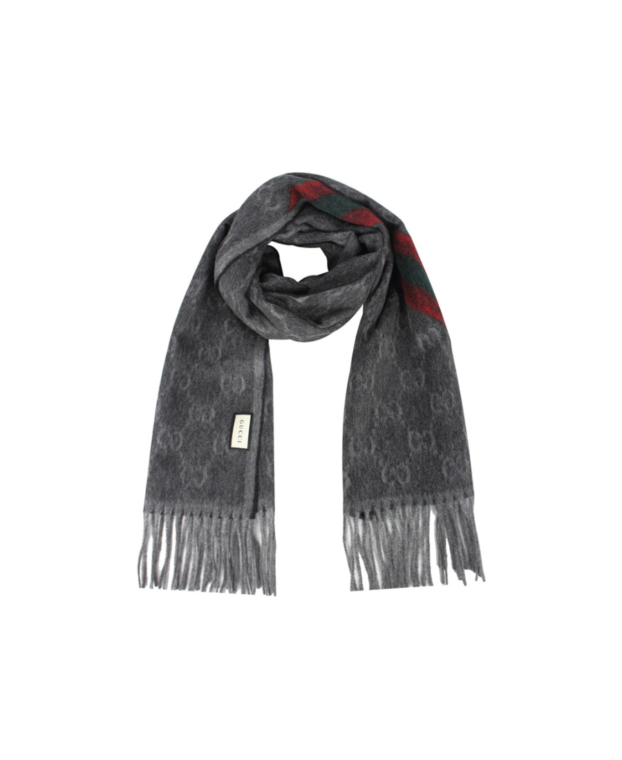 Gucci Wool Fringed Scarf In Black