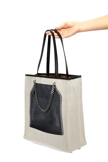 Stella Mccartney Trompe Loeil Print On Shopping Bag In Black