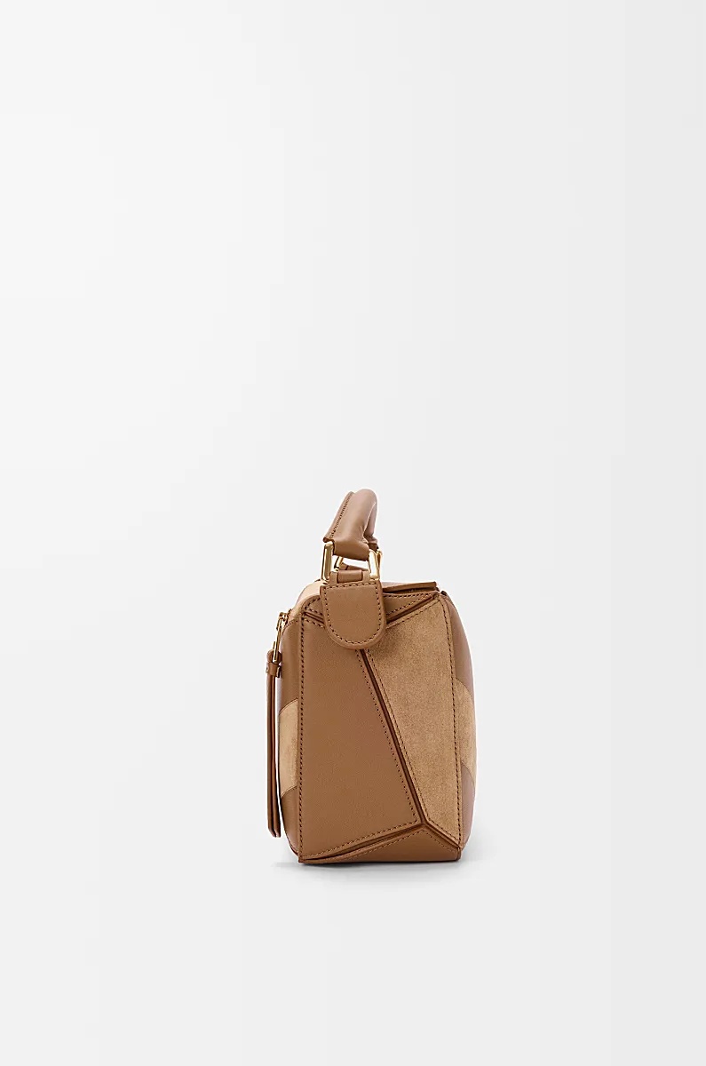 Loewe Womens Oak Puzzle Stripes Small Leather Top-handle Bag In Brown