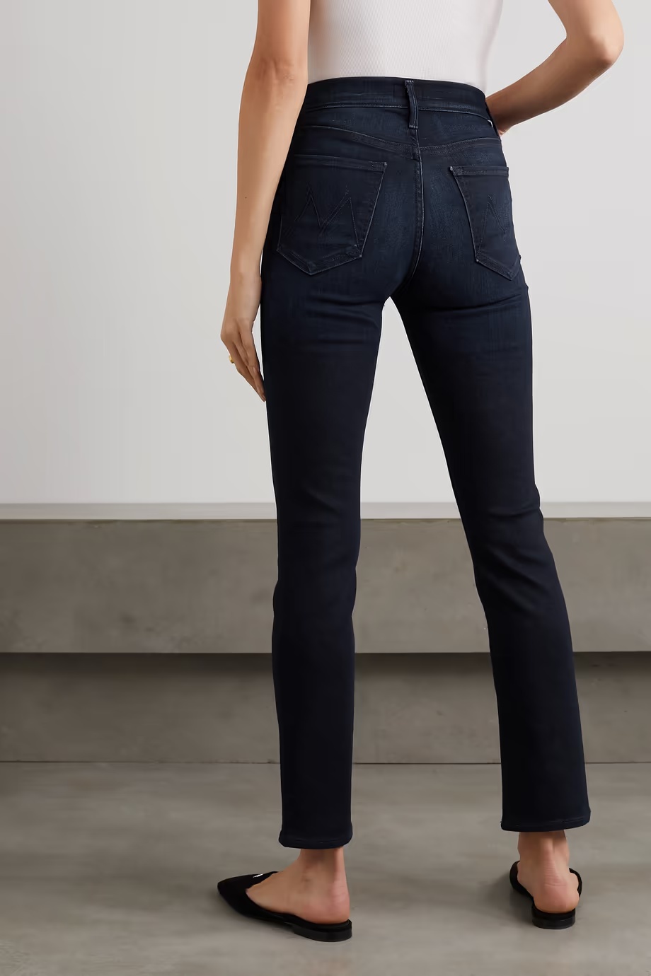 Mother The Dazzler Middle Waist Straight Tube Jeans In Black