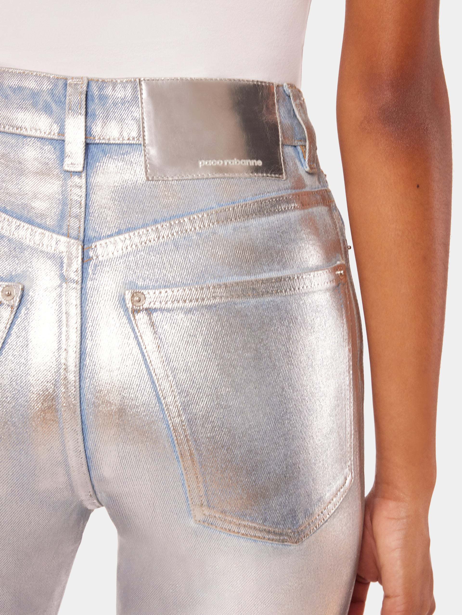 Rabanne Metallic High-rise Straight Pants In Gray