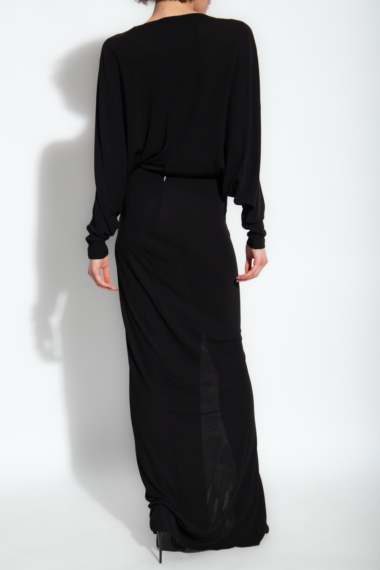 Saint Laurent V-neck Draped Dress In Black