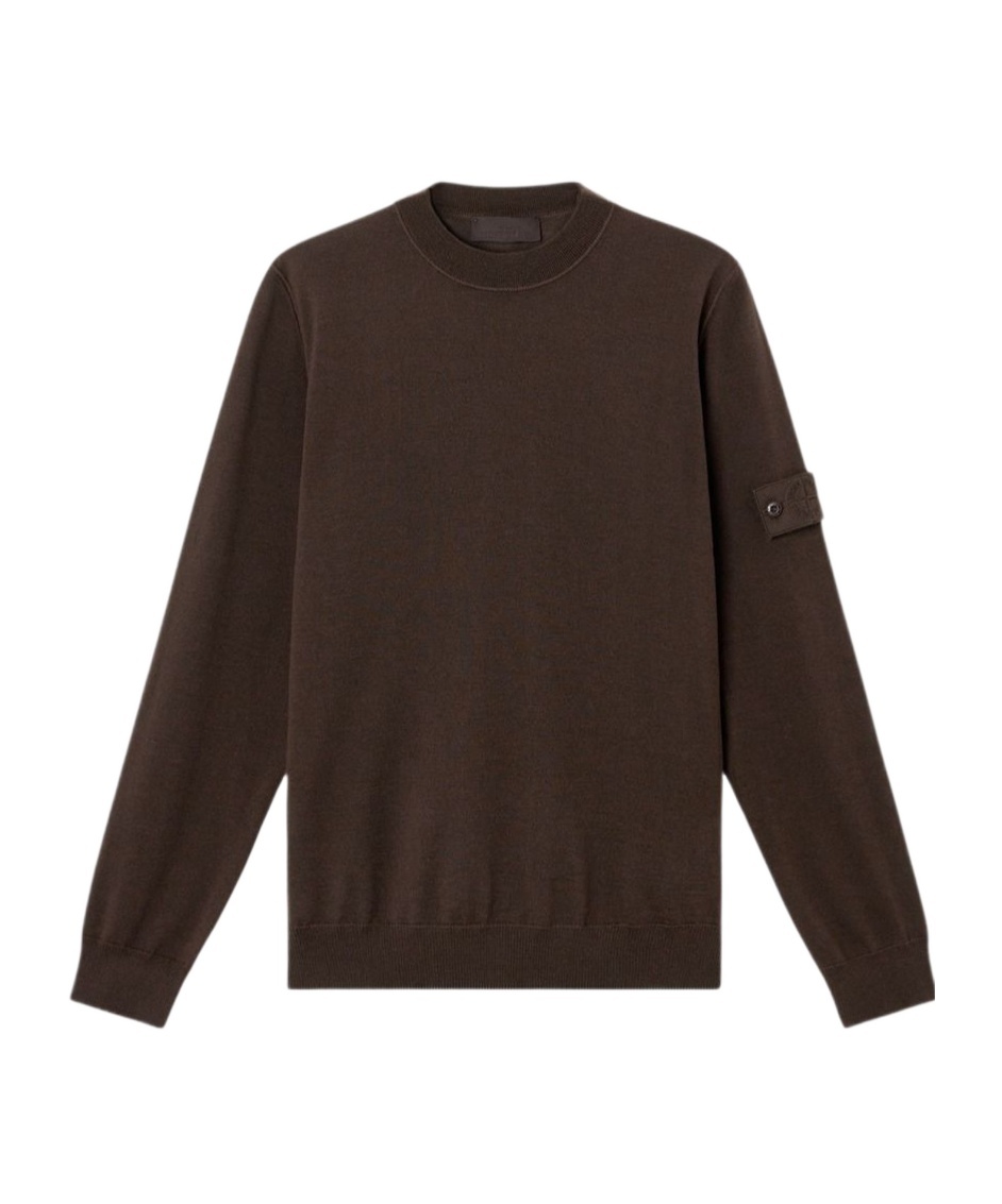 Stone Island Crewneck Jumper With Ribbed Trims In Brown