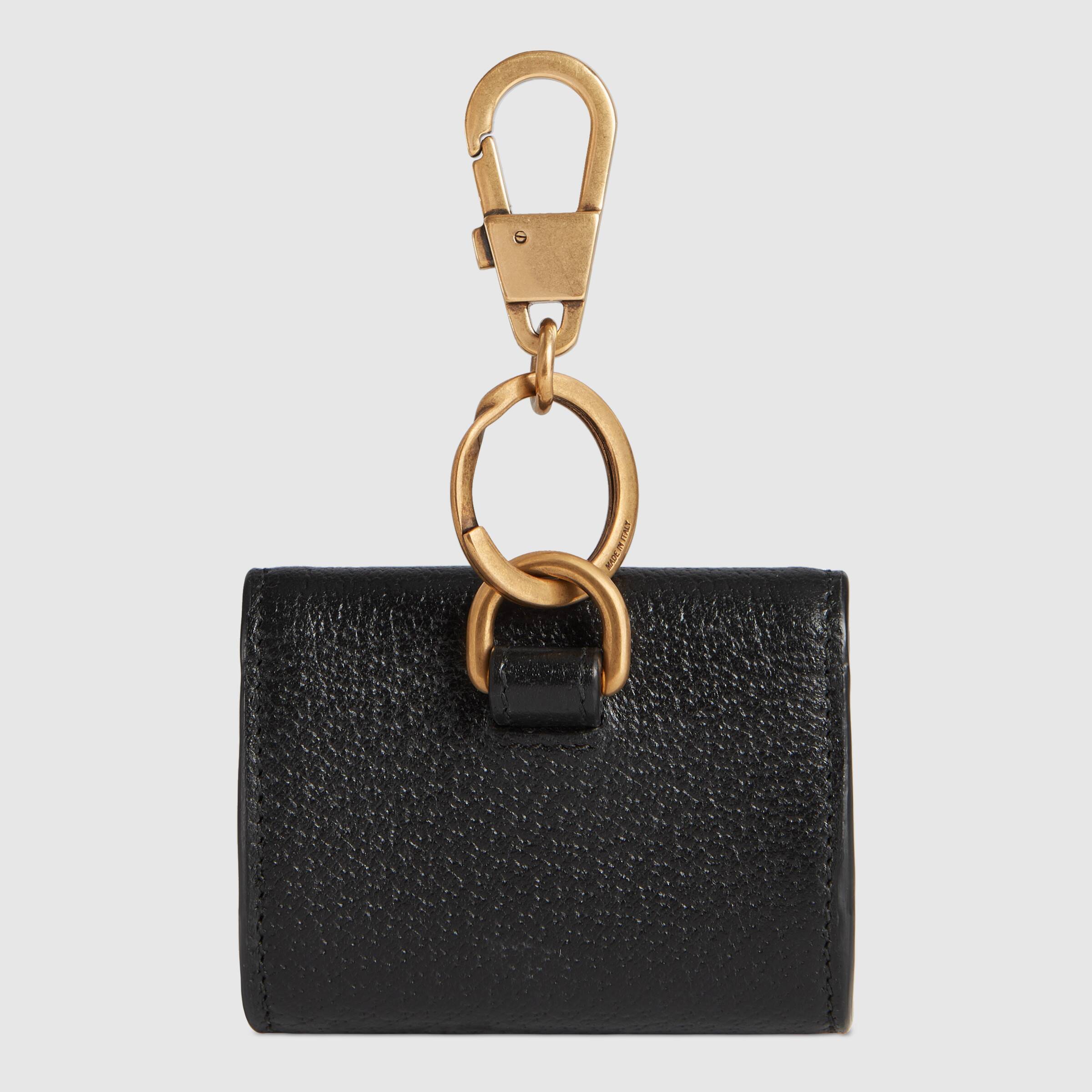 Gucci Double G Leather Wallet Keyring In Black