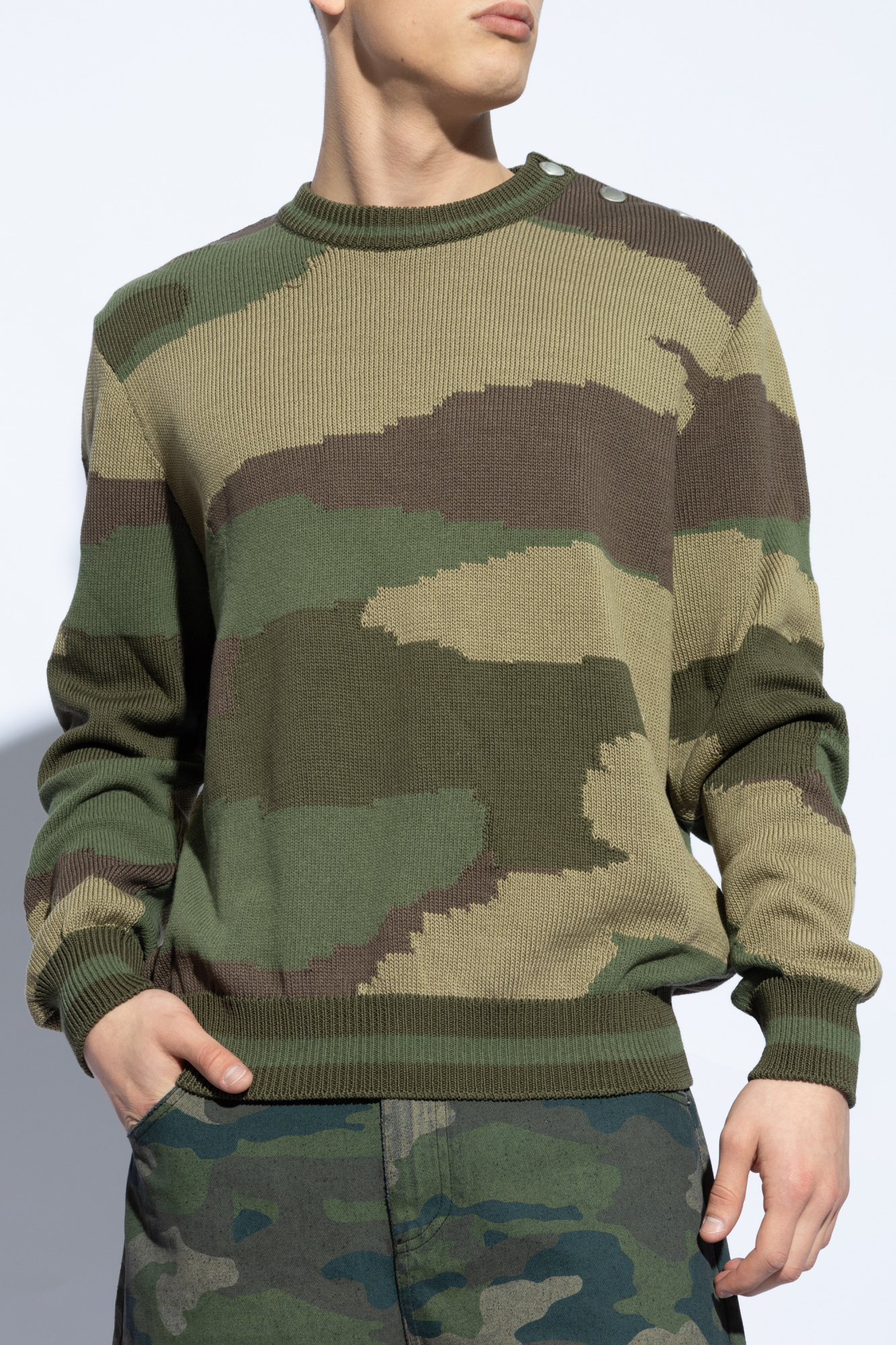 Balmain Camouflage-pattern Cotton Jumper In Green