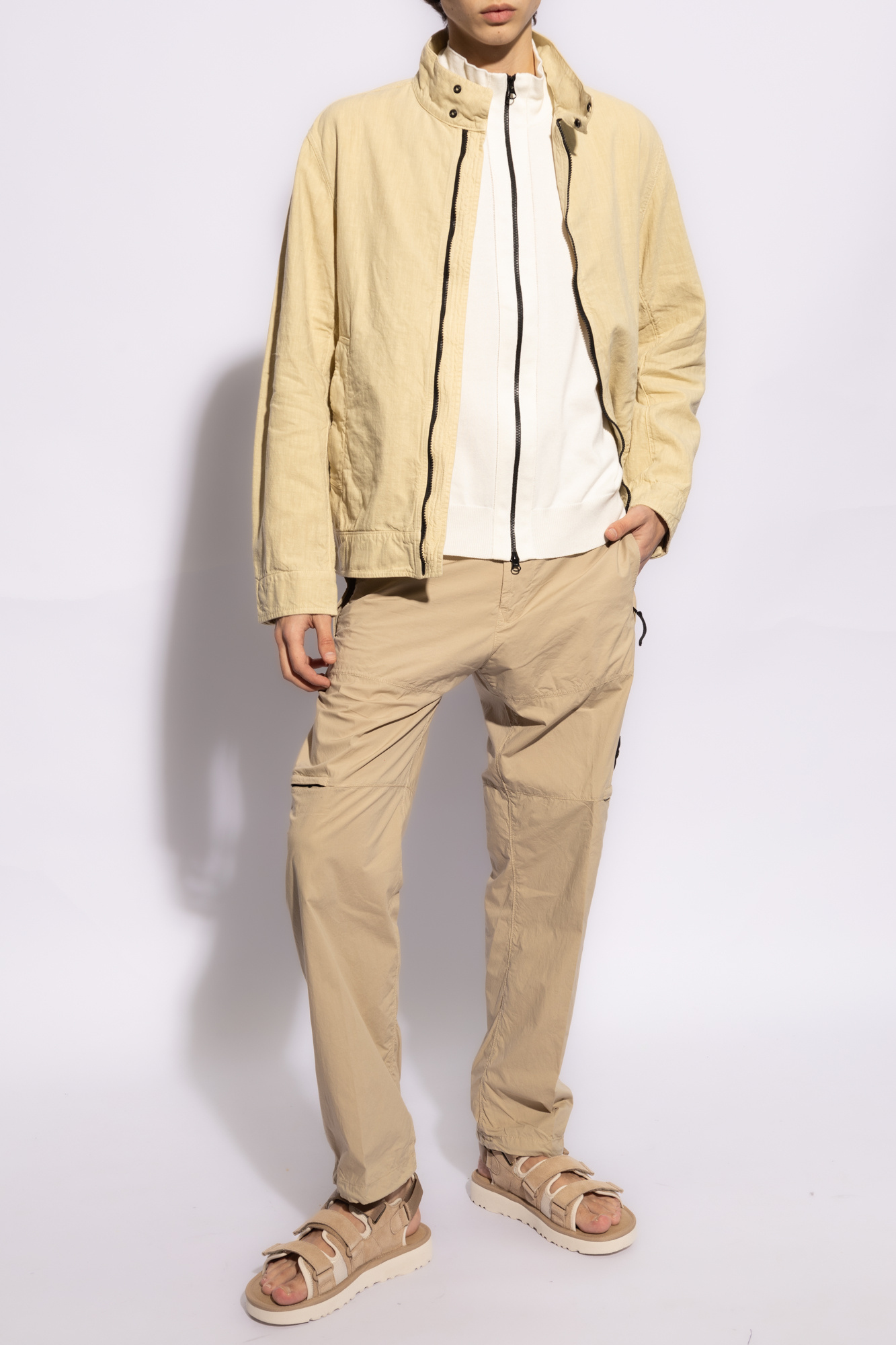 Stone Island Compass-badge Tapered Trousers In Nude