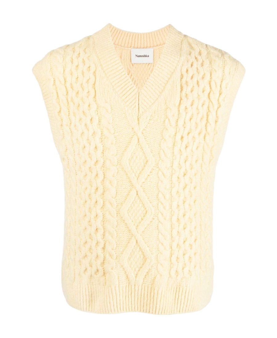 Nanushka V-neck Cable-knit Vest In Nude