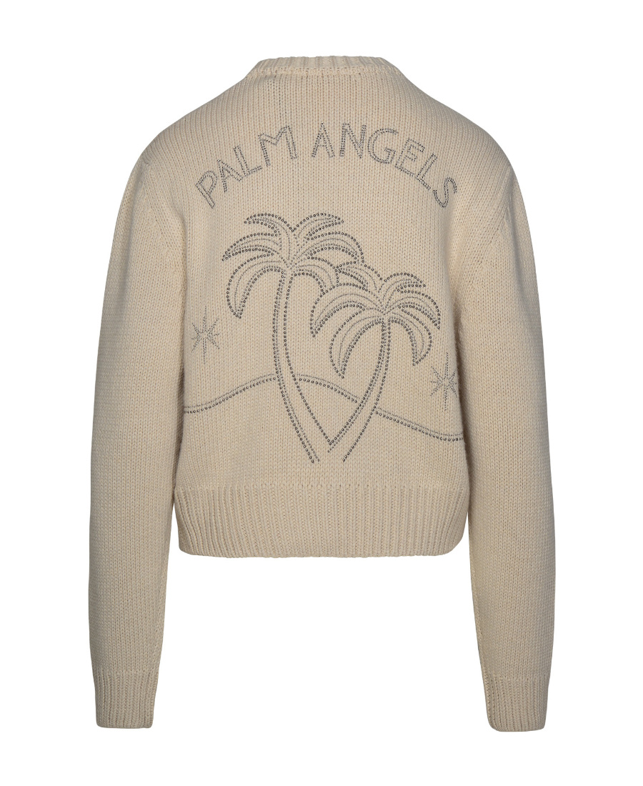 Palm Angels Monogram Embellished Knitted Jumper In Nude