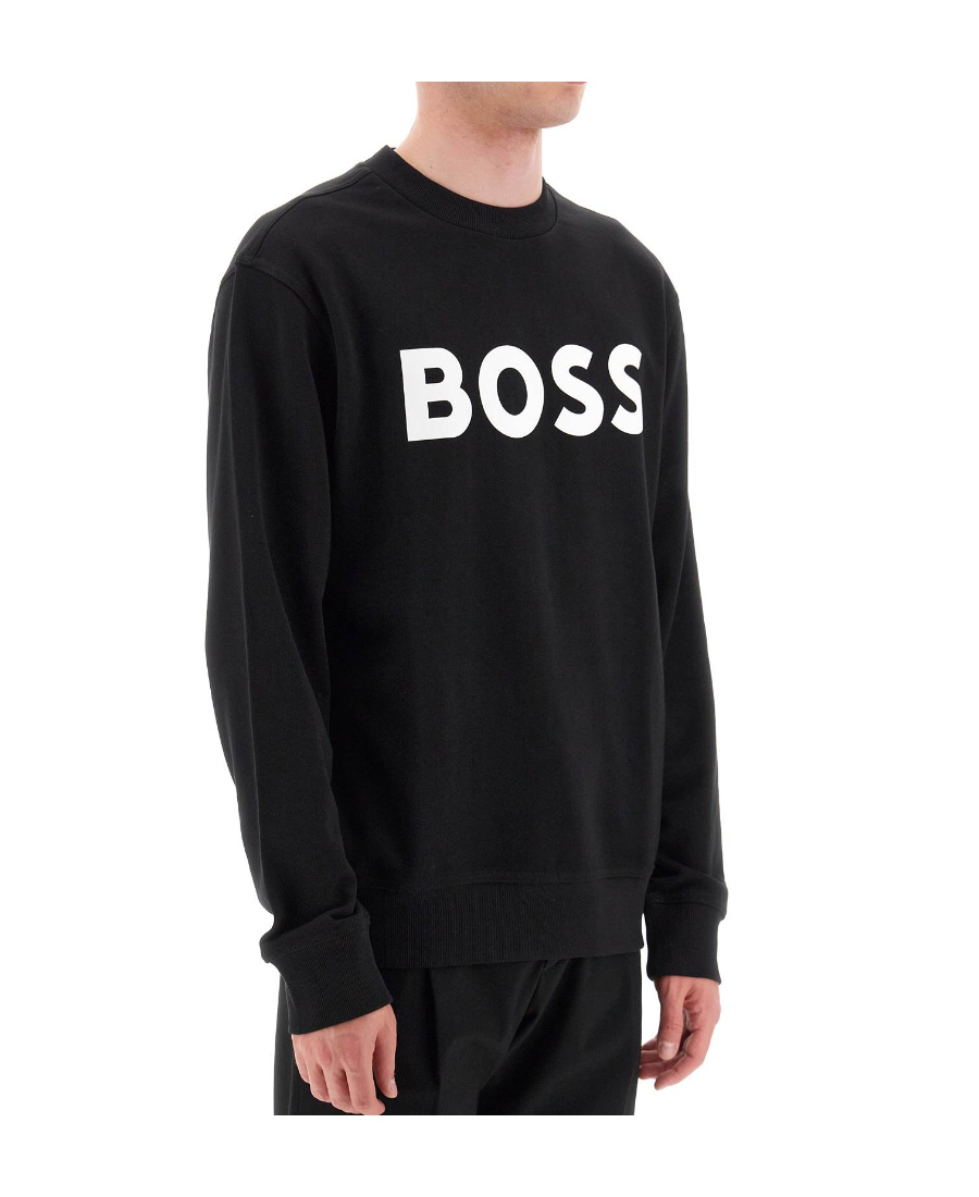 Hugo Boss Relaxed-fit Cotton-terry Sweatshirt With Rubber-print Logo In Black