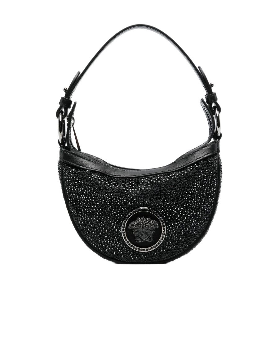 Versace Crystal Embellished Medusa Bag In Black