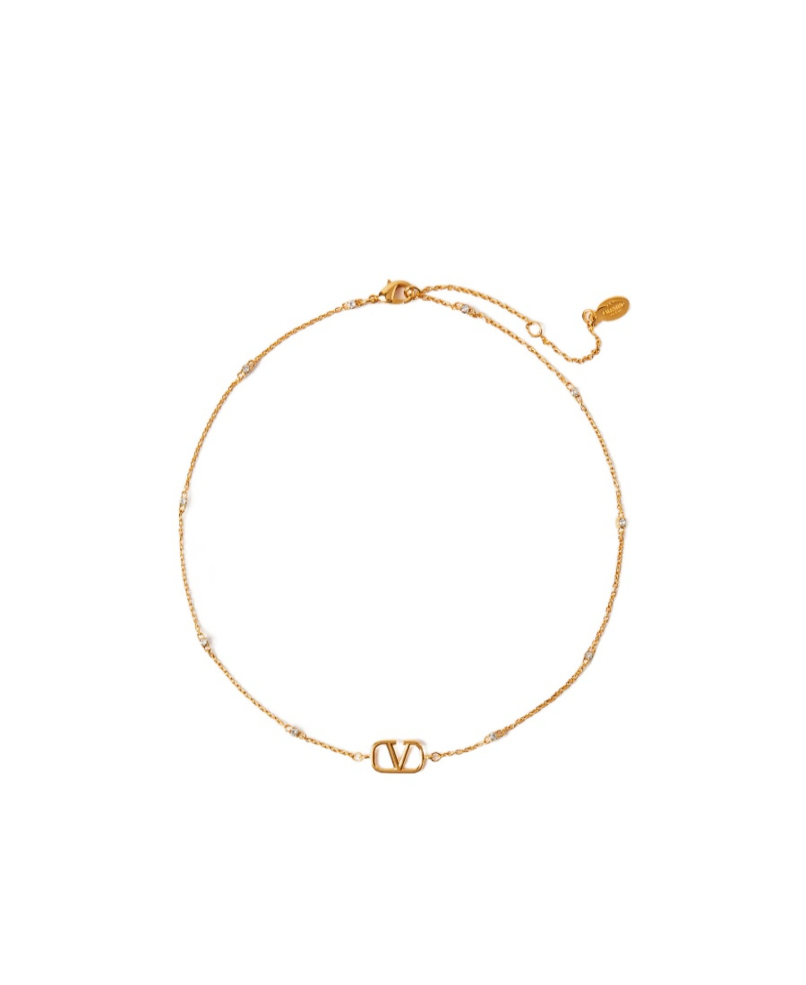 VALENTINO GARAVANI MINI VLOGO SIGNATURE NECKLACE IN METAL AND SWAROVSKI CRYSTALS