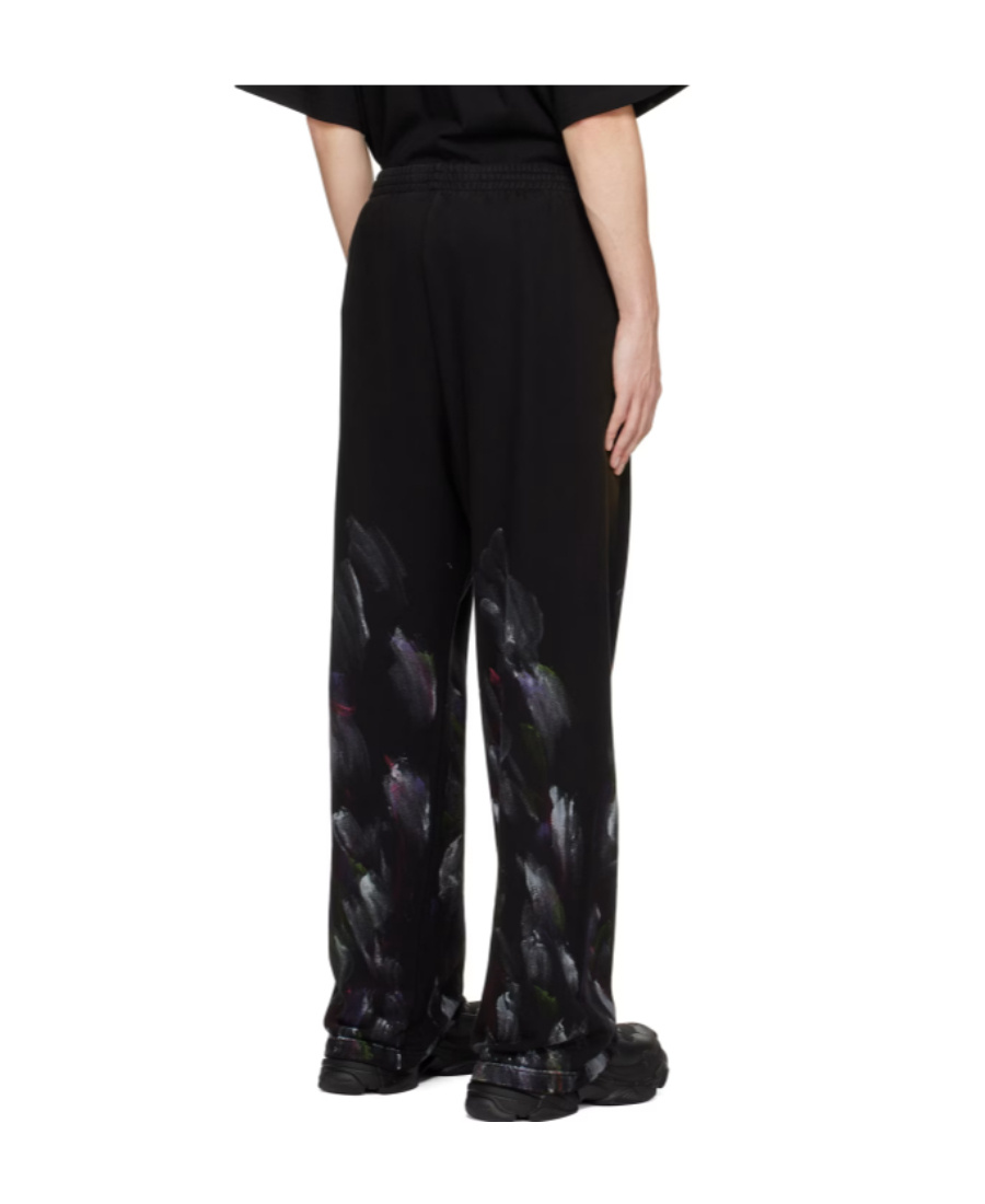 We11 Done Painterly-print Cotton Track Pants In Black