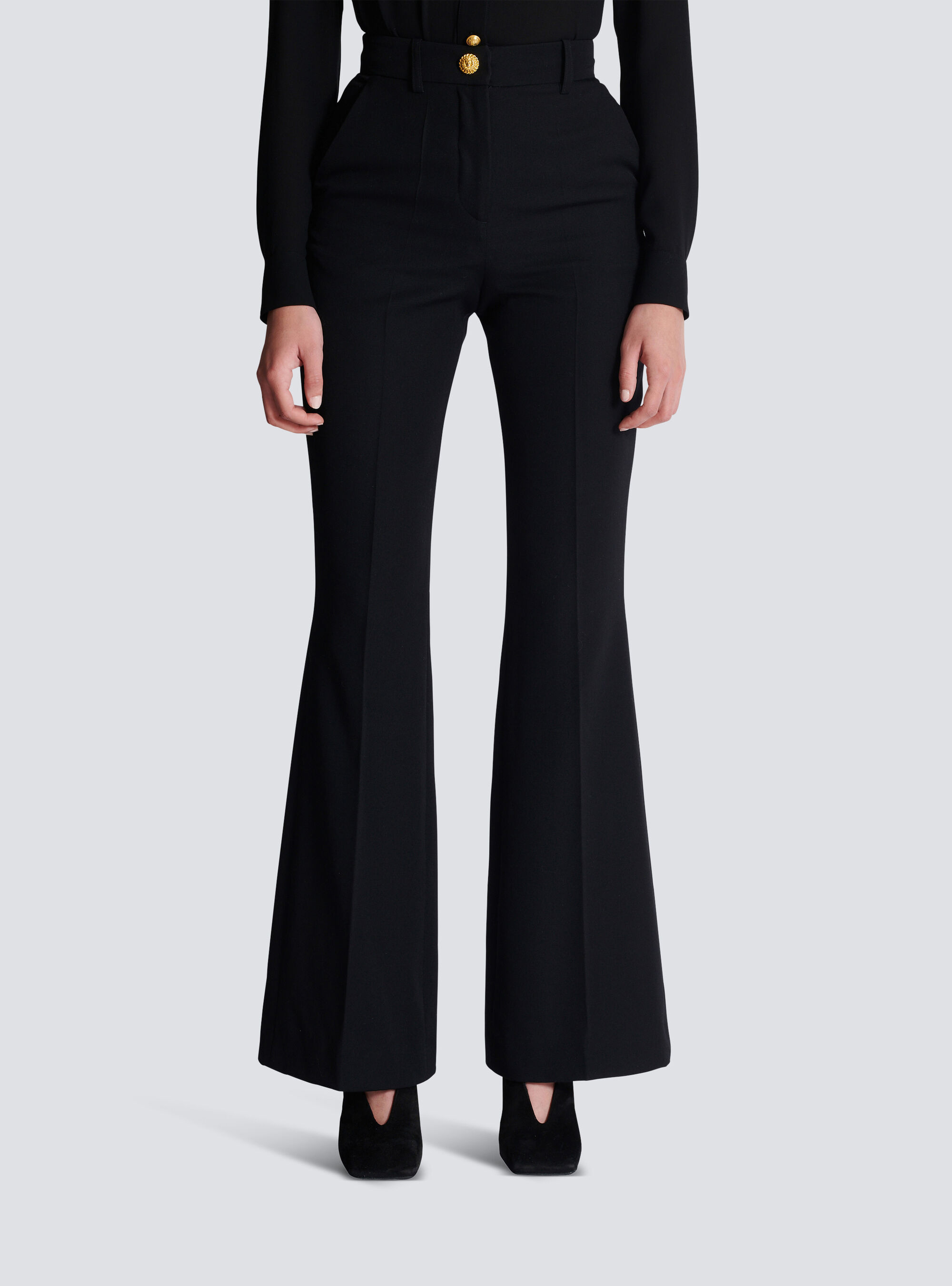 Balmain Flared Virgin-wool Trousers In Black