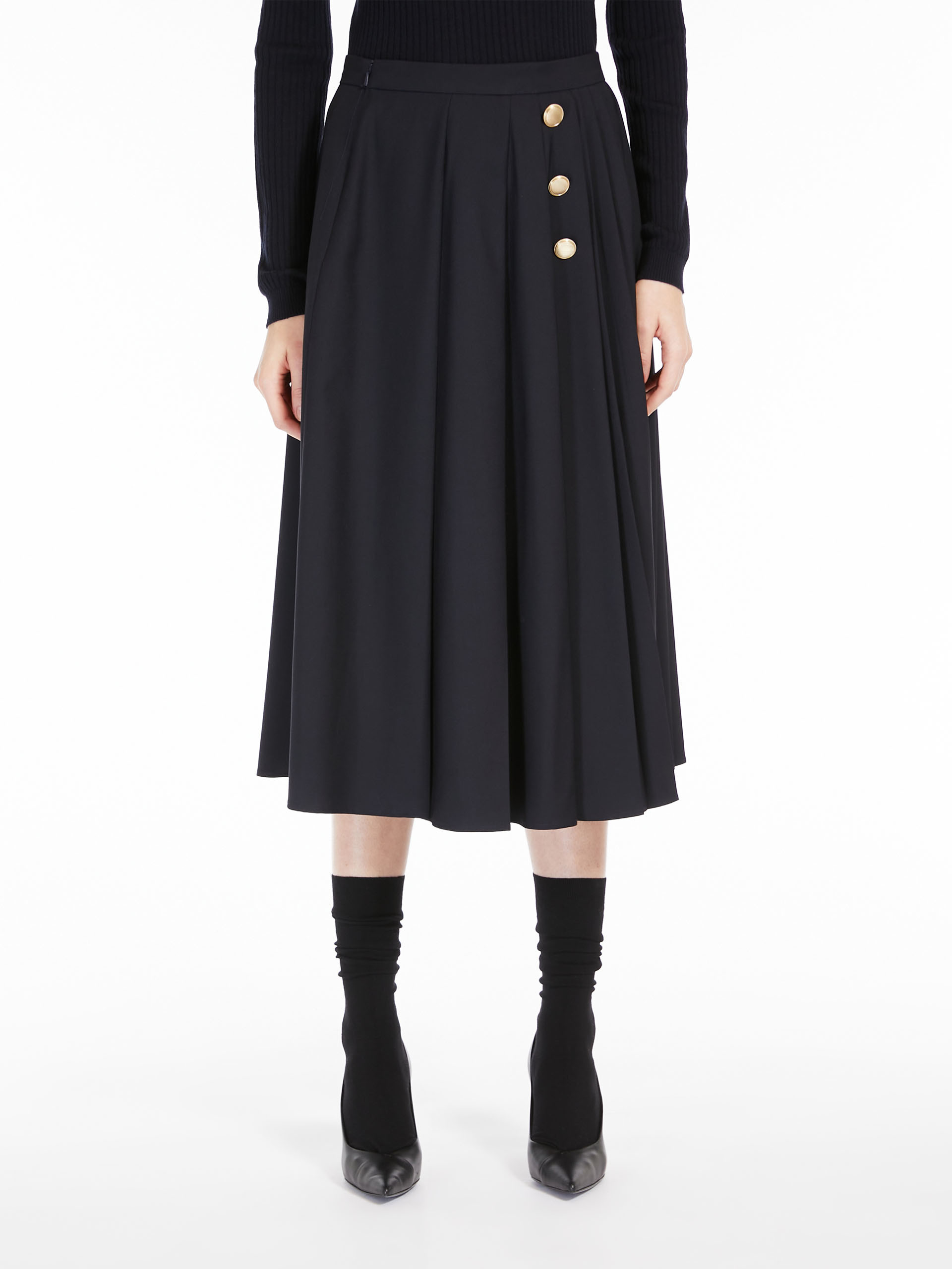 Max Mara Pleated Wool Skirt In Black