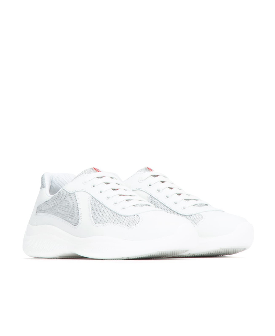 Prada Two-tone Leather And Fabric America S Cup Sneakers In White