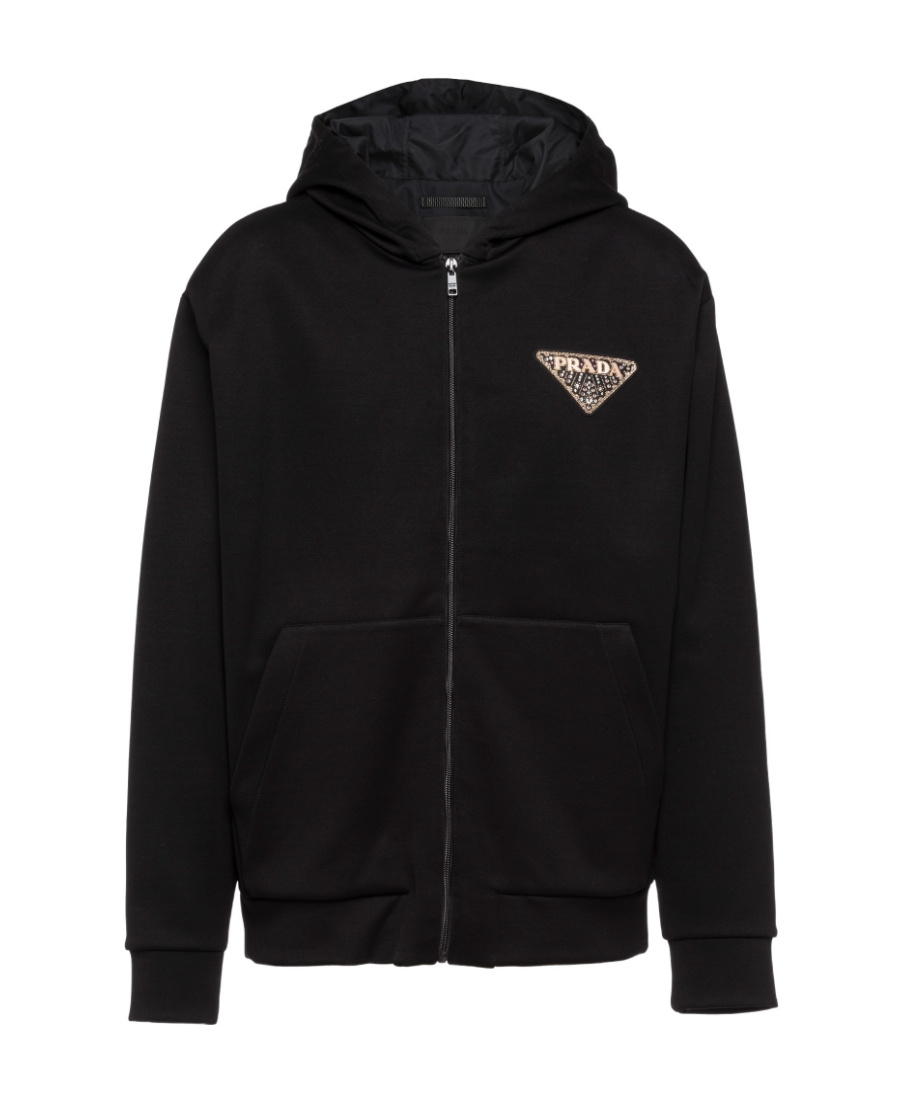 Prada Logo-print Zipped Hoodie In Black
