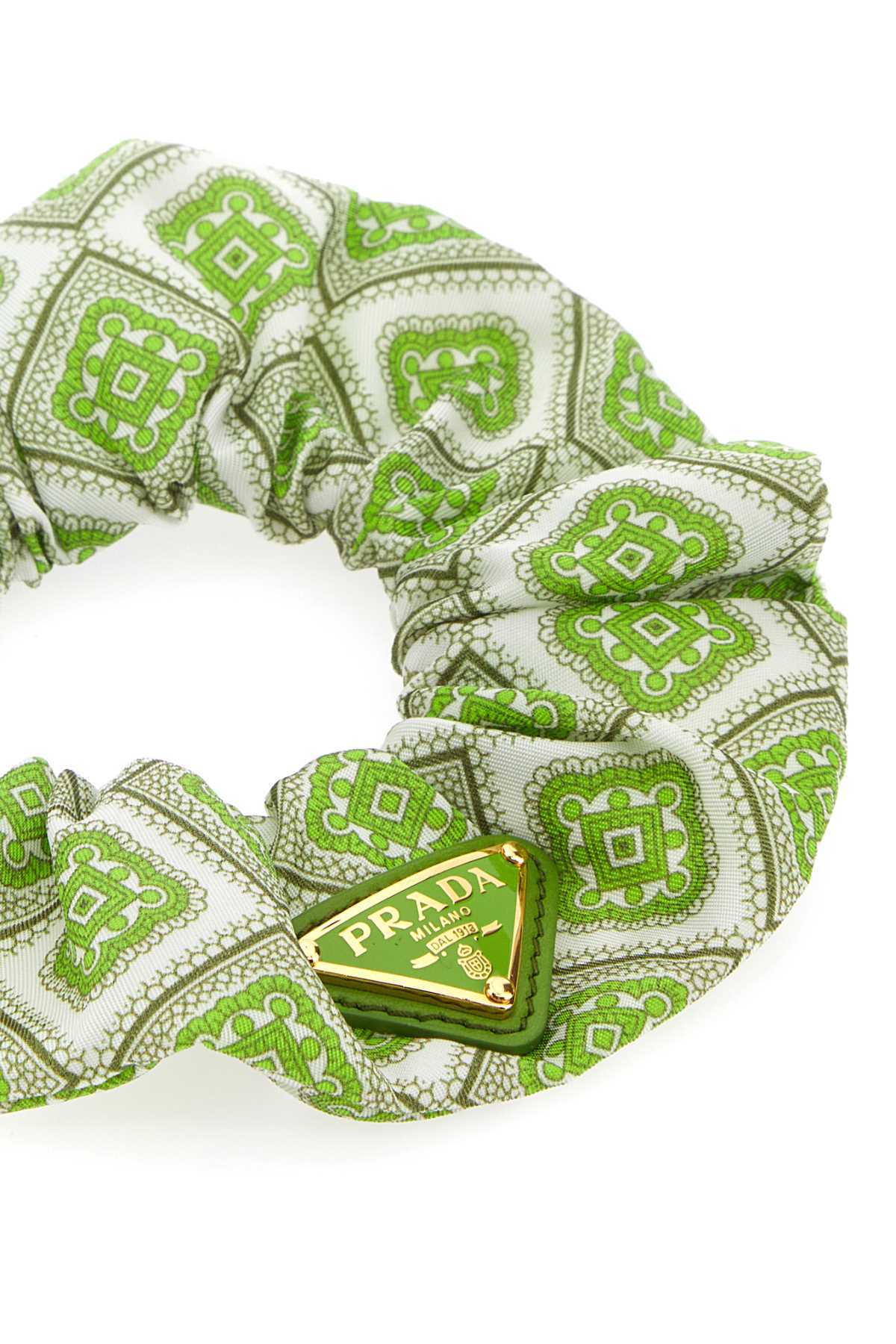 Prada Geometric Twill Twist Scrunchie In Green