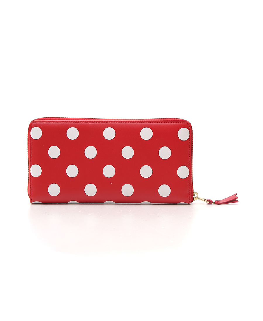 Comme Des Garçons Leather Polkadot Wallet With Zipper In Red