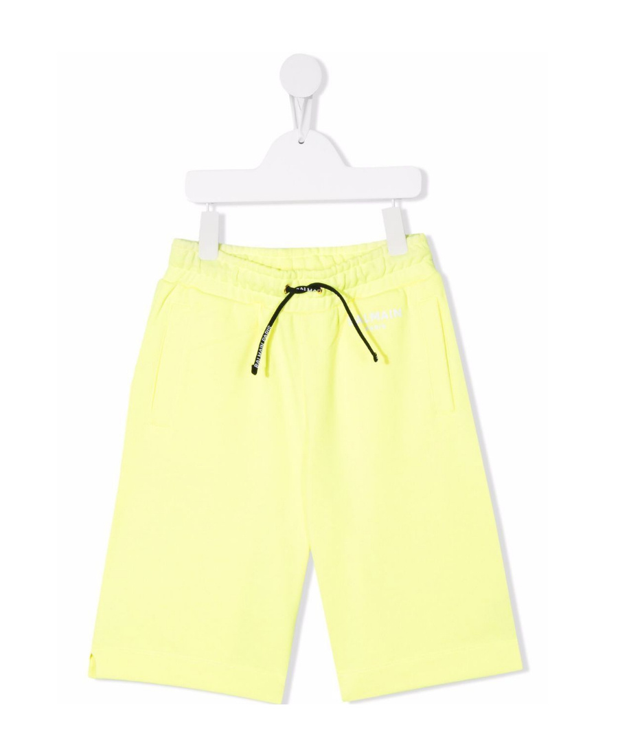 Balmain Logo Print Track Shorts In Yellow