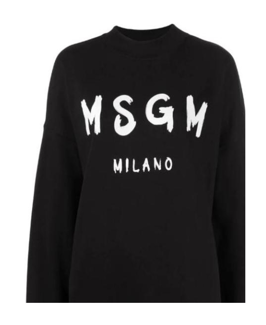 Msgm Brushed Detail Logo Dress In Black