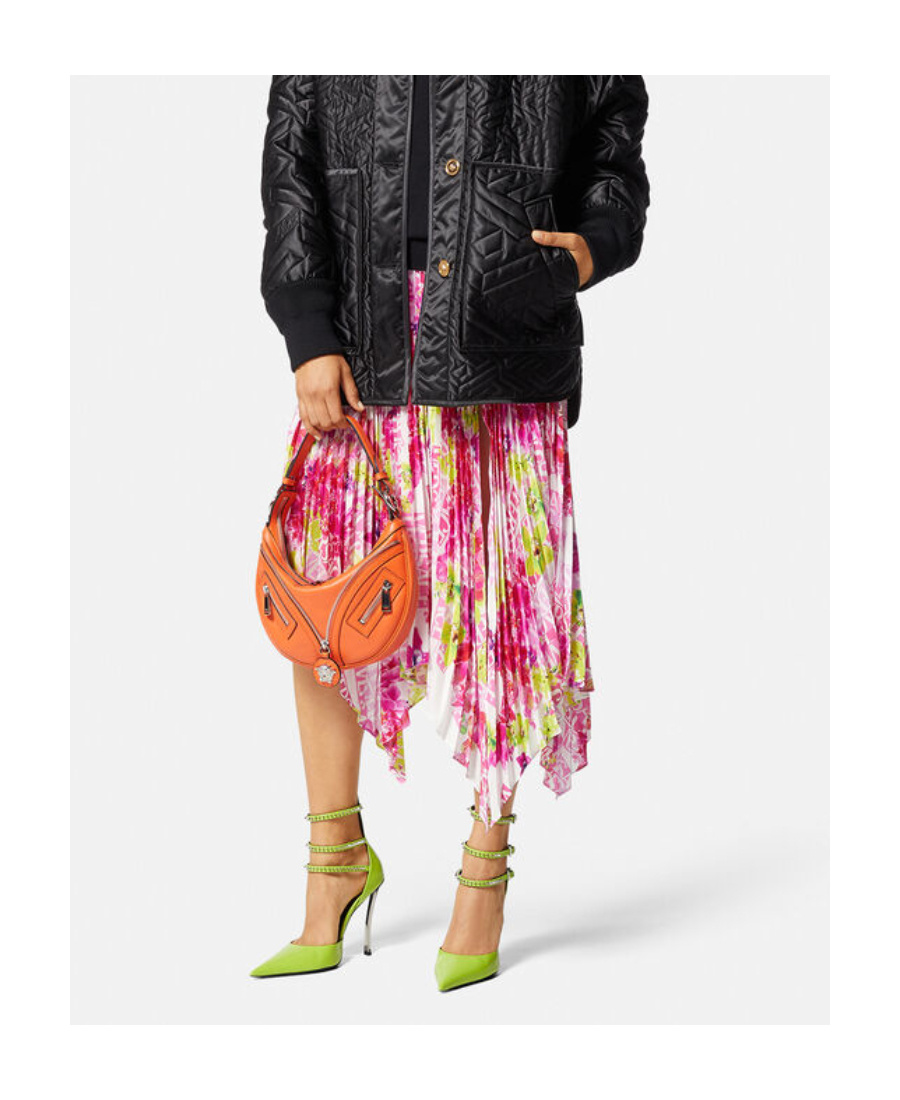 Versace Orchid Print Pleated Crepe Midi Skirt In Pink